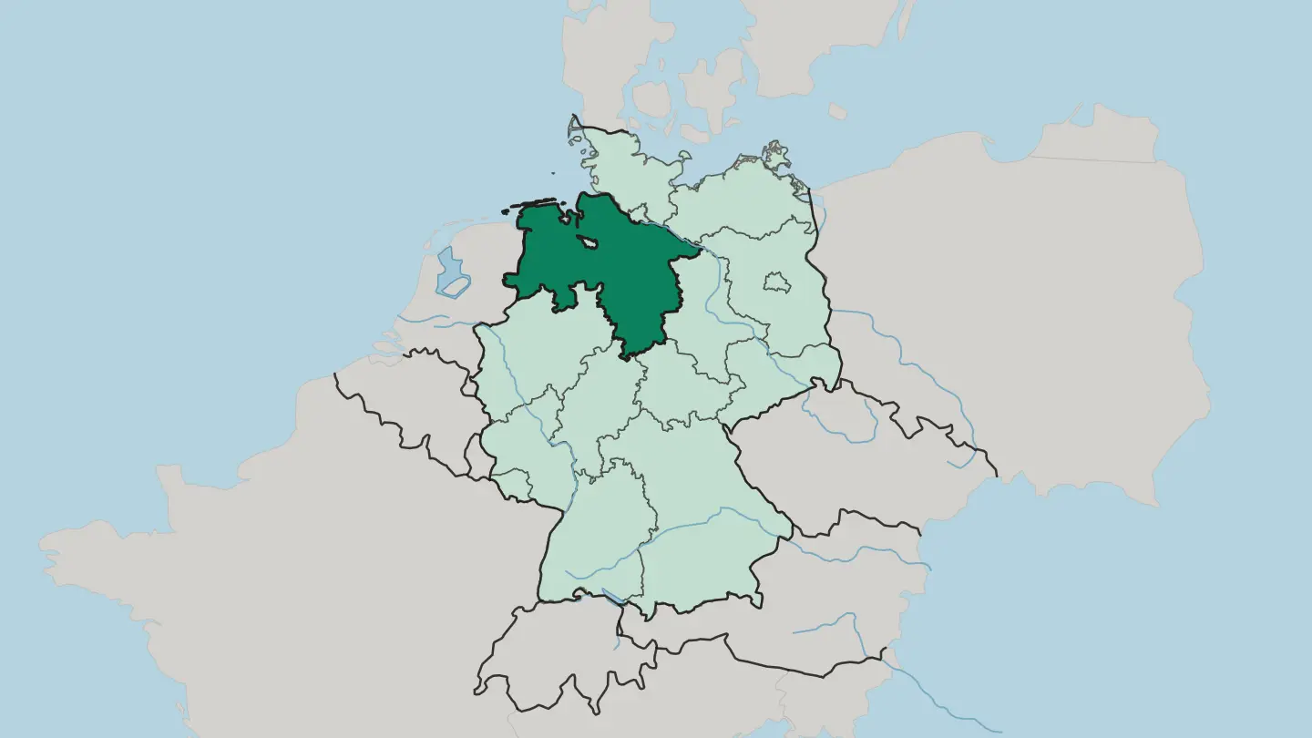 Map of Lower Saxony in Germany