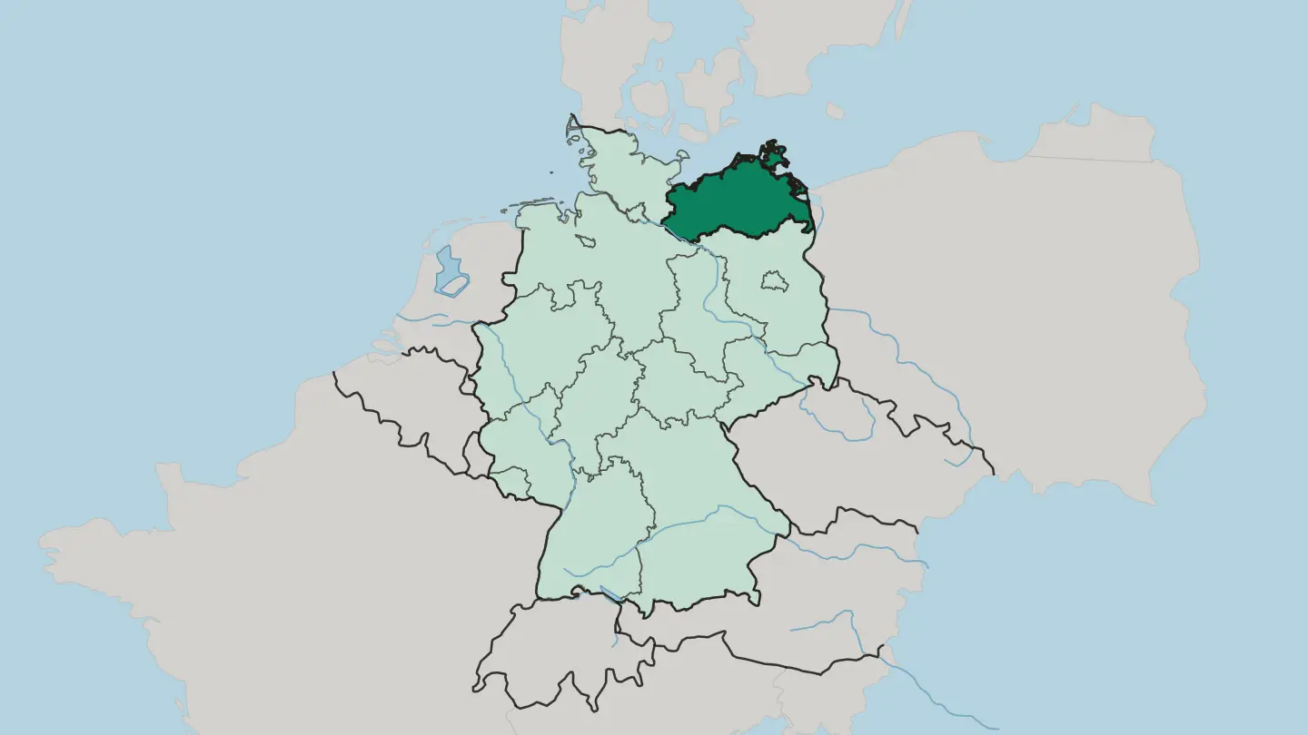 Map of Mecklenburg-Western Pomerania in Germany