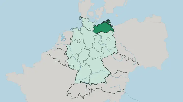 Map of Mecklenburg-Western Pomerania in Germany