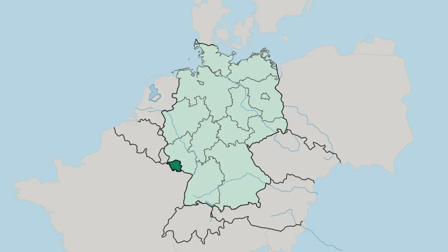 Map of Saarland in Germany
