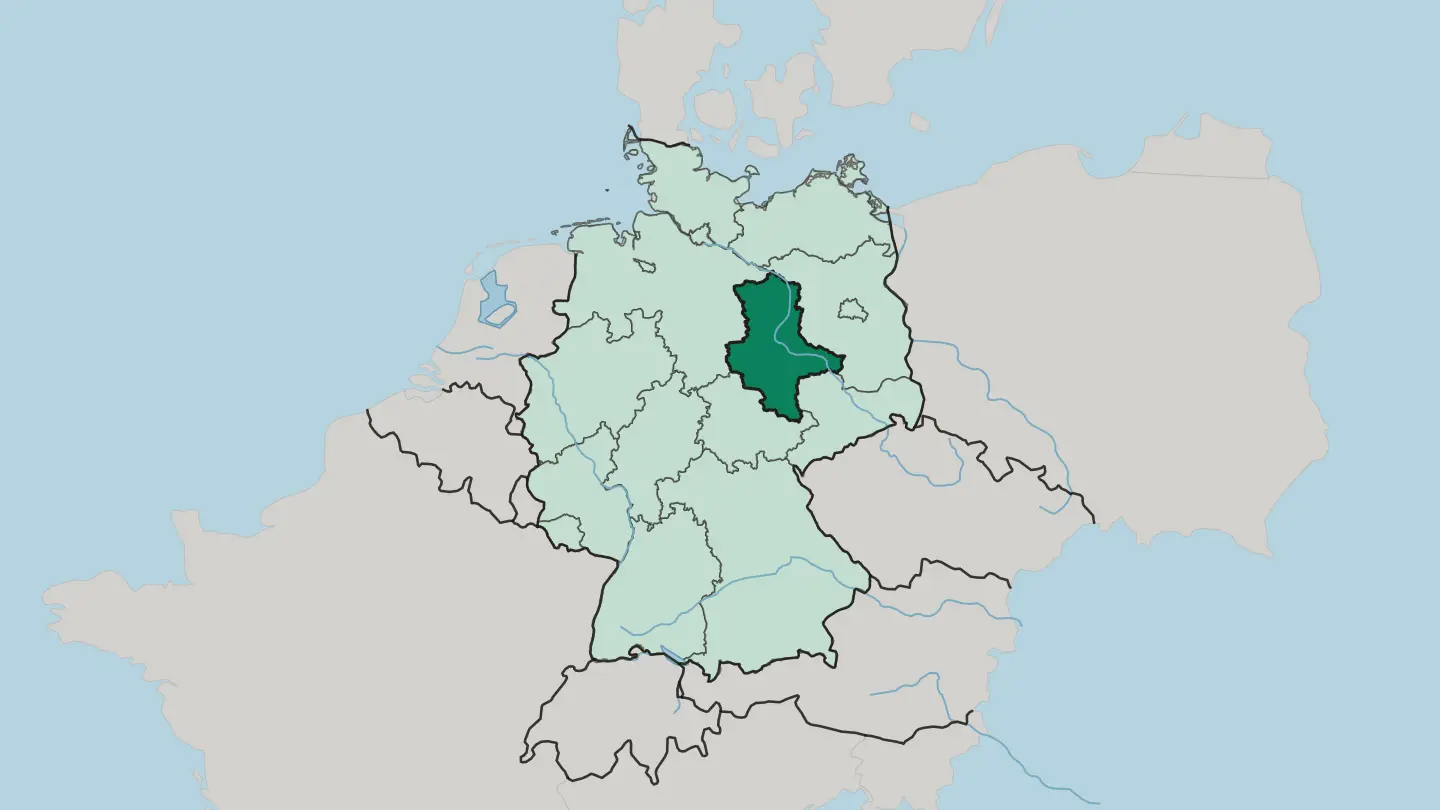 Map of Saxony-Anhalt in Germany