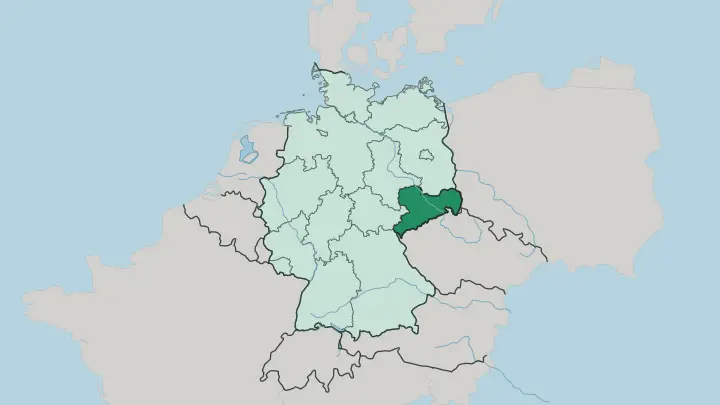 Map of Saxony in Germany