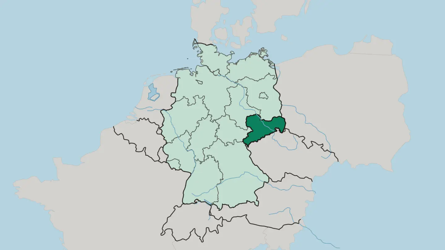 Map of Saxony in Germany