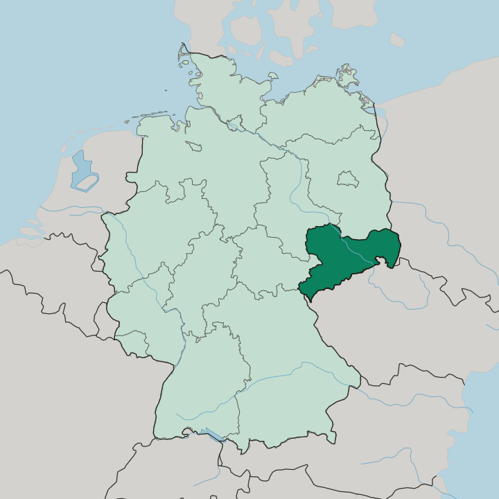 Map showing Saxony — In Germany