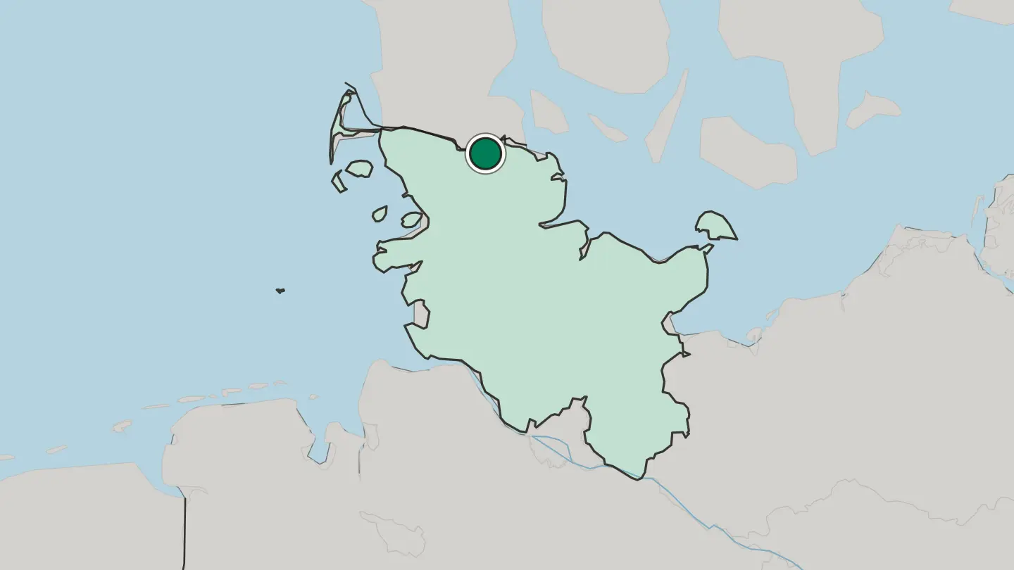 Map of Flensburg in Germany