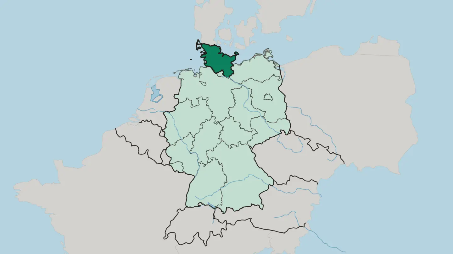 Map of Schleswig-Holstein in Germany