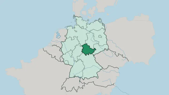 Map of Thuringia in Germany
