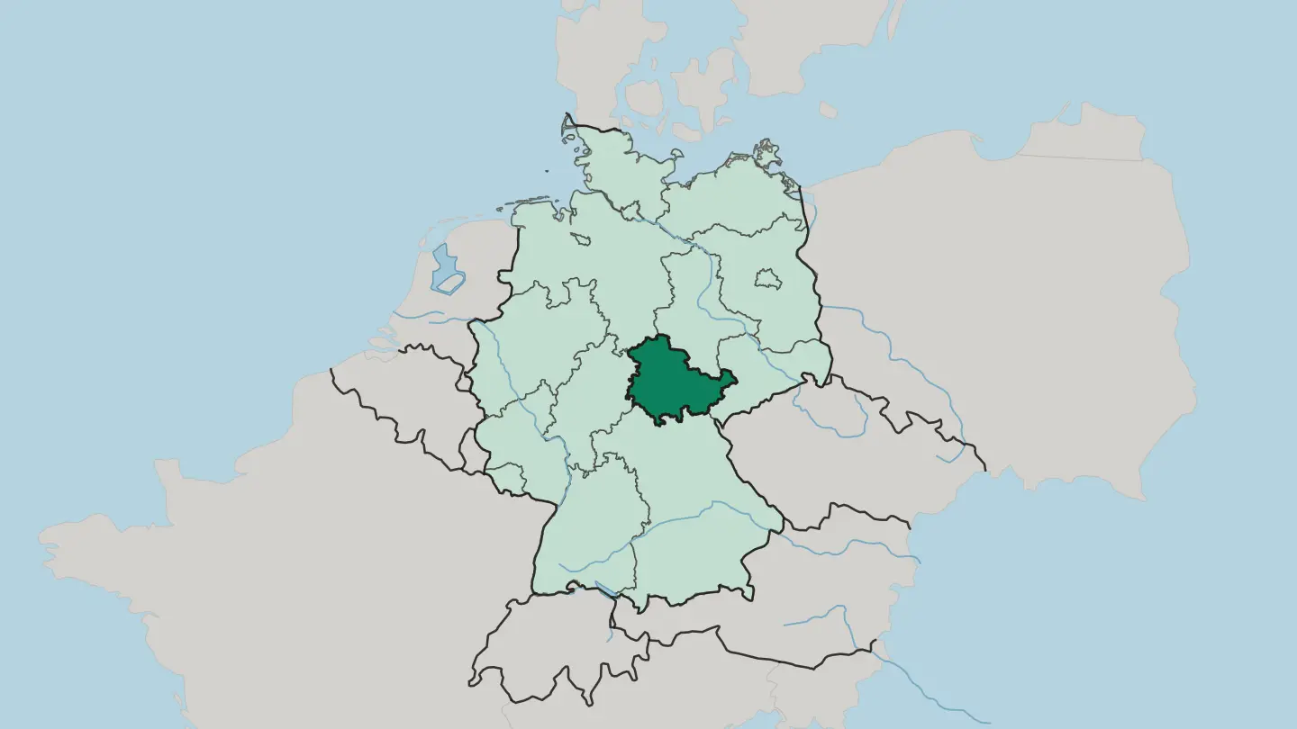 Map of Thuringia in Germany