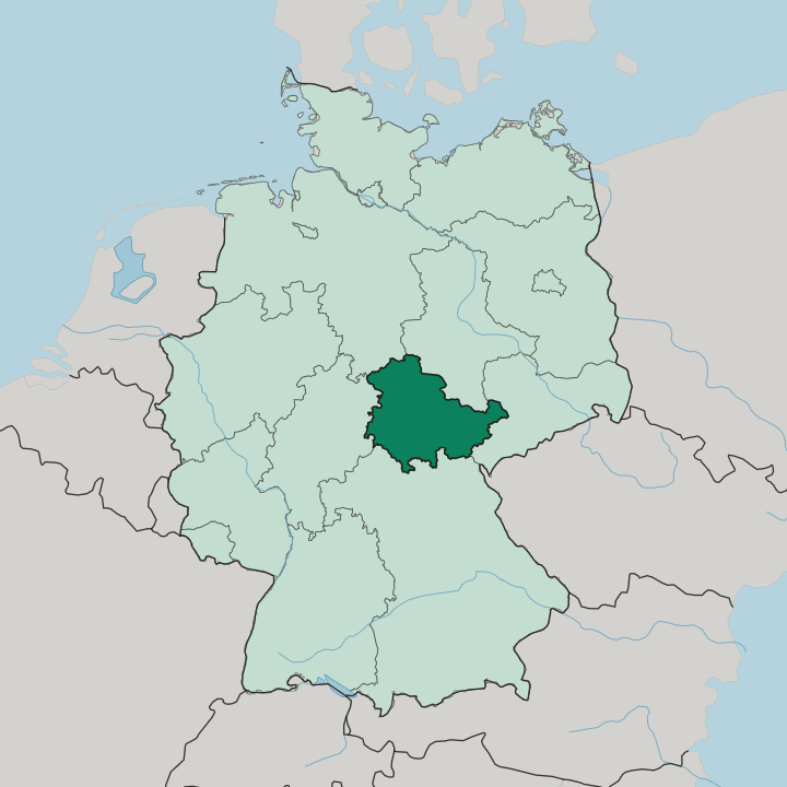 Map showing Thuringia — In Germany