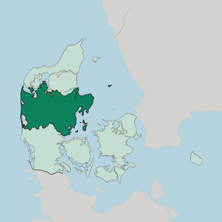 Map showing Region Midtjylland — In Denmark