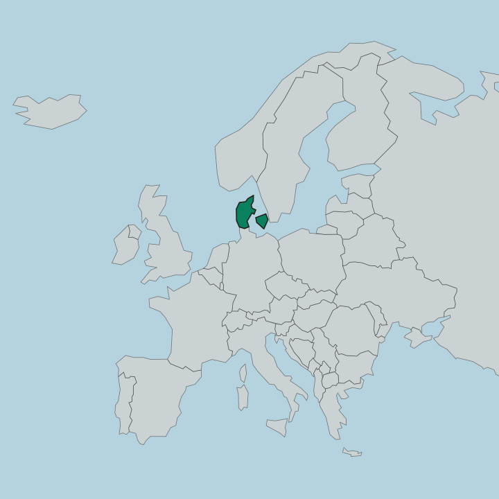 Map showing Denmark — In Europe