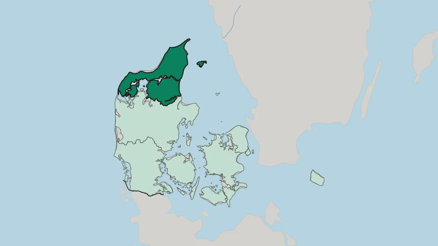 Map of North Denmark Region in Denmark