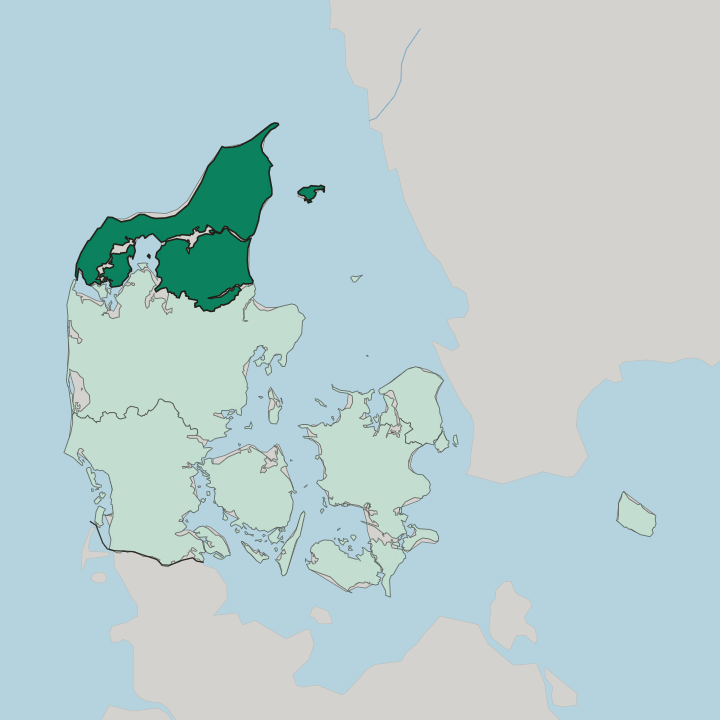 Map showing North Denmark Region — In Denmark