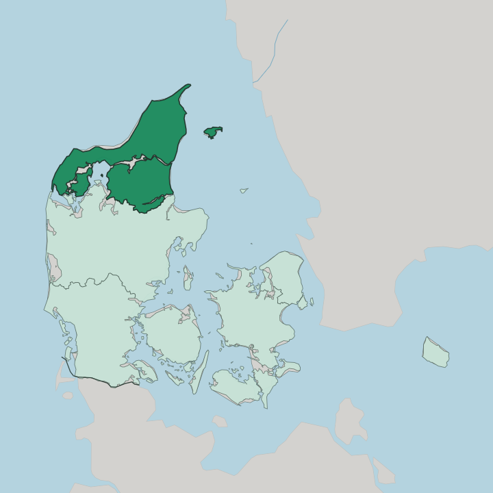 Map showing North Denmark Region — In Denmark