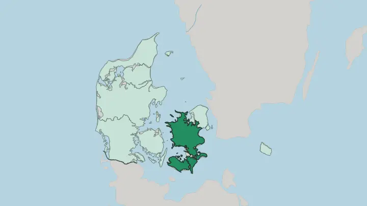 Map of Region Zealand in Denmark