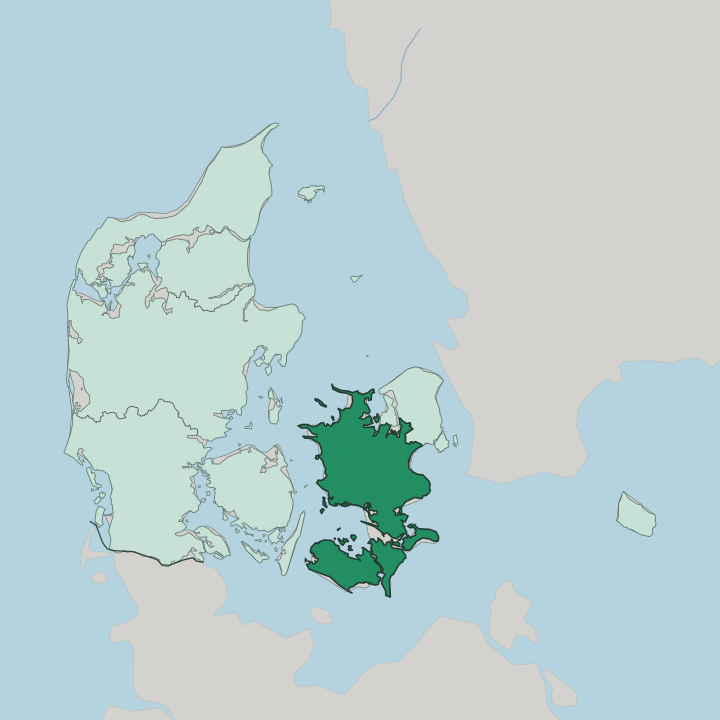 Map showing Region Zealand — In Denmark