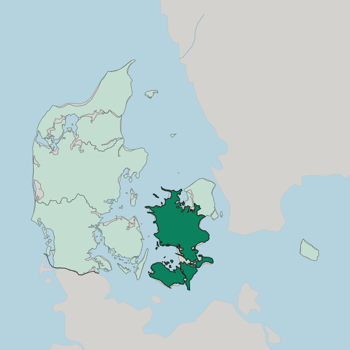 Map showing Region Sjælland — In Denmark