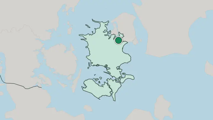Map of Roskilde in Denmark