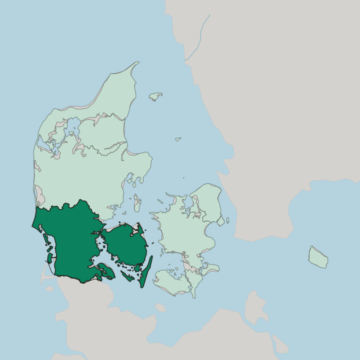 Map showing Region Syddanmark — In Denmark