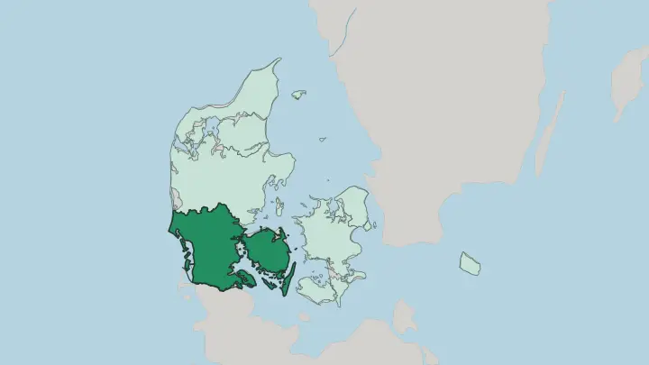 Map of Southern Denmark in Denmark