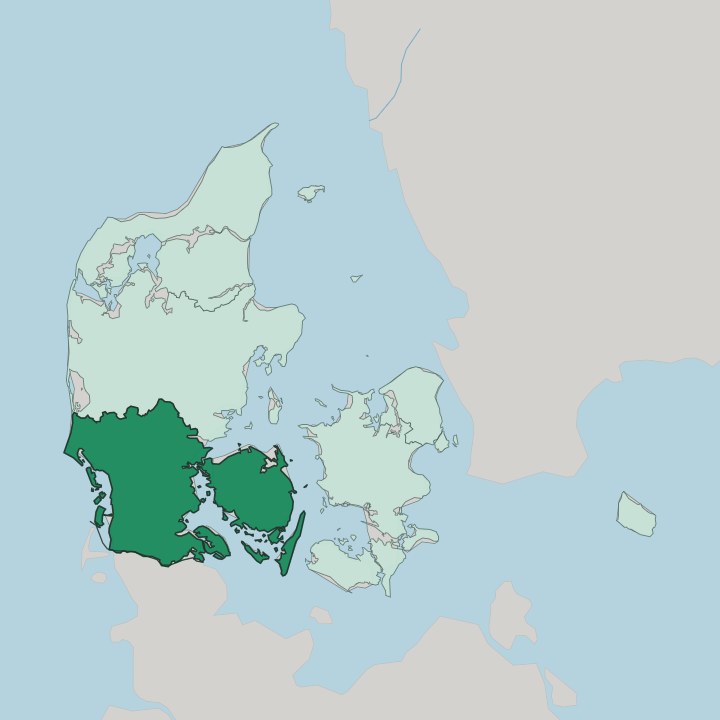 Map showing Southern Denmark — In Denmark