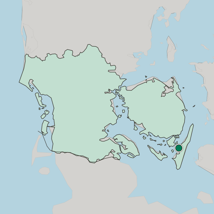 Map showing Rudkøbing — In Region Syddanmark