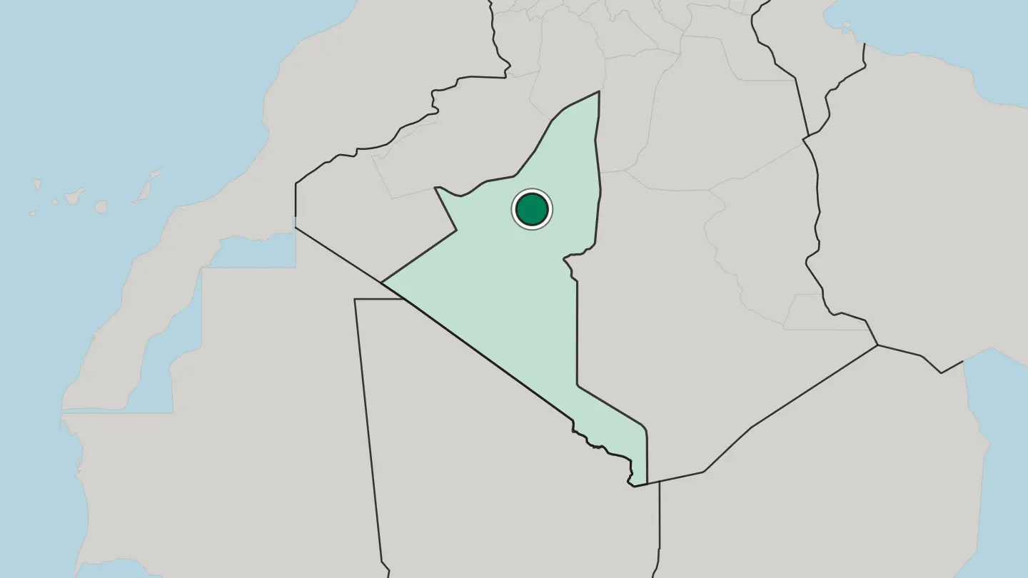 Map of Adrar in Algeria