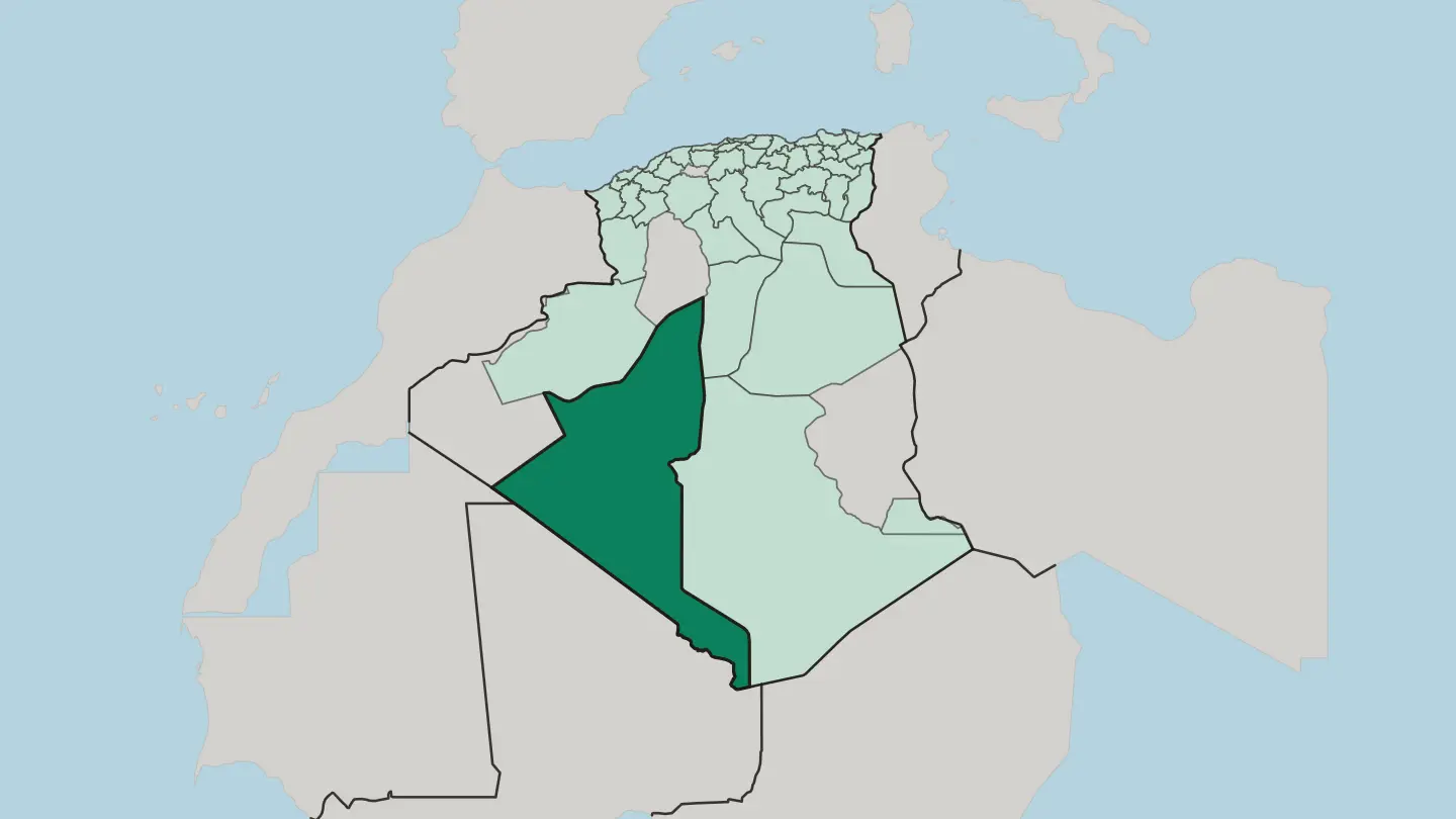 Map of Adrar in Algeria