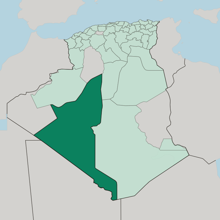 Map showing Adrar — In Algeria