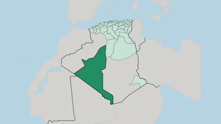 Map of Adrar in Algeria