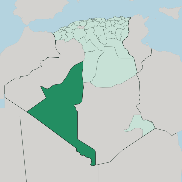 Map showing Adrar — In Algeria