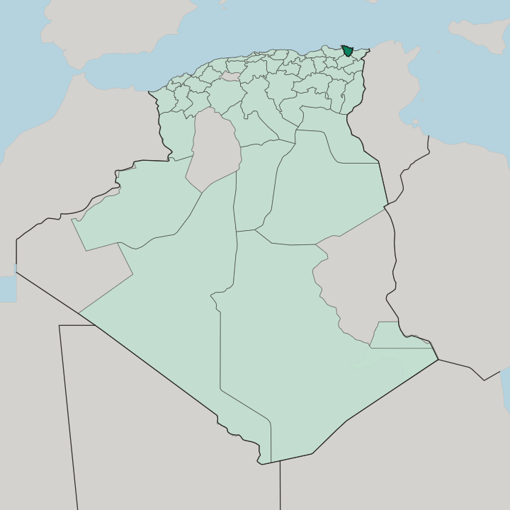 Map showing Annaba — In Algeria