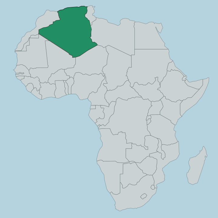 Map showing Algeria — In Africa