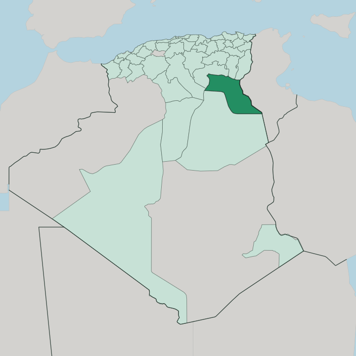 Map showing El Oued — In Algeria