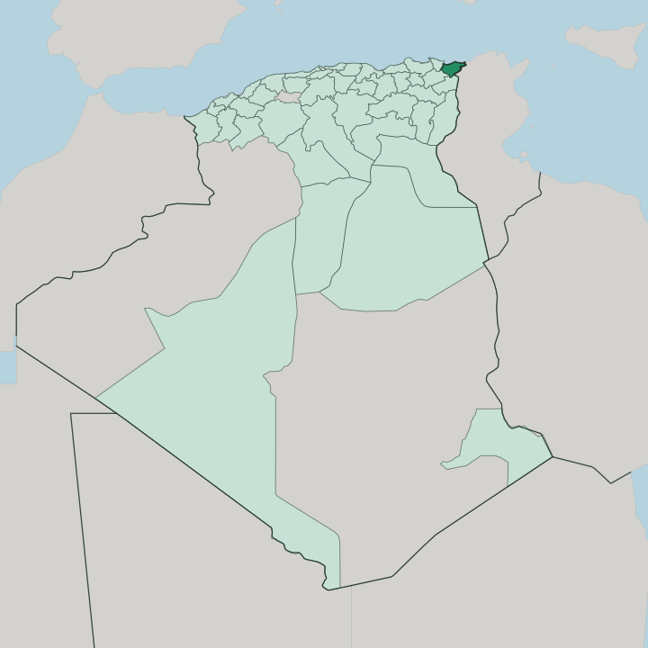 Map showing El Tarf — In Algeria