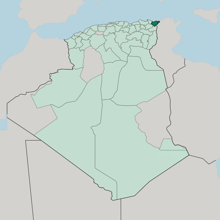 Map showing El Tarf — In Algeria