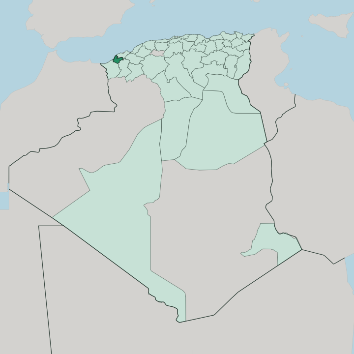 Map showing Wilaya de Aïn Temouchent — In Algeria