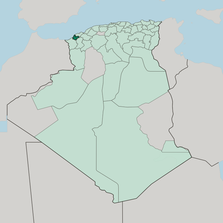 Map showing Wilaya de Aïn Temouchent — In Algeria
