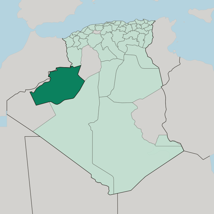 Map showing Wilaya de Béchar — In Algeria