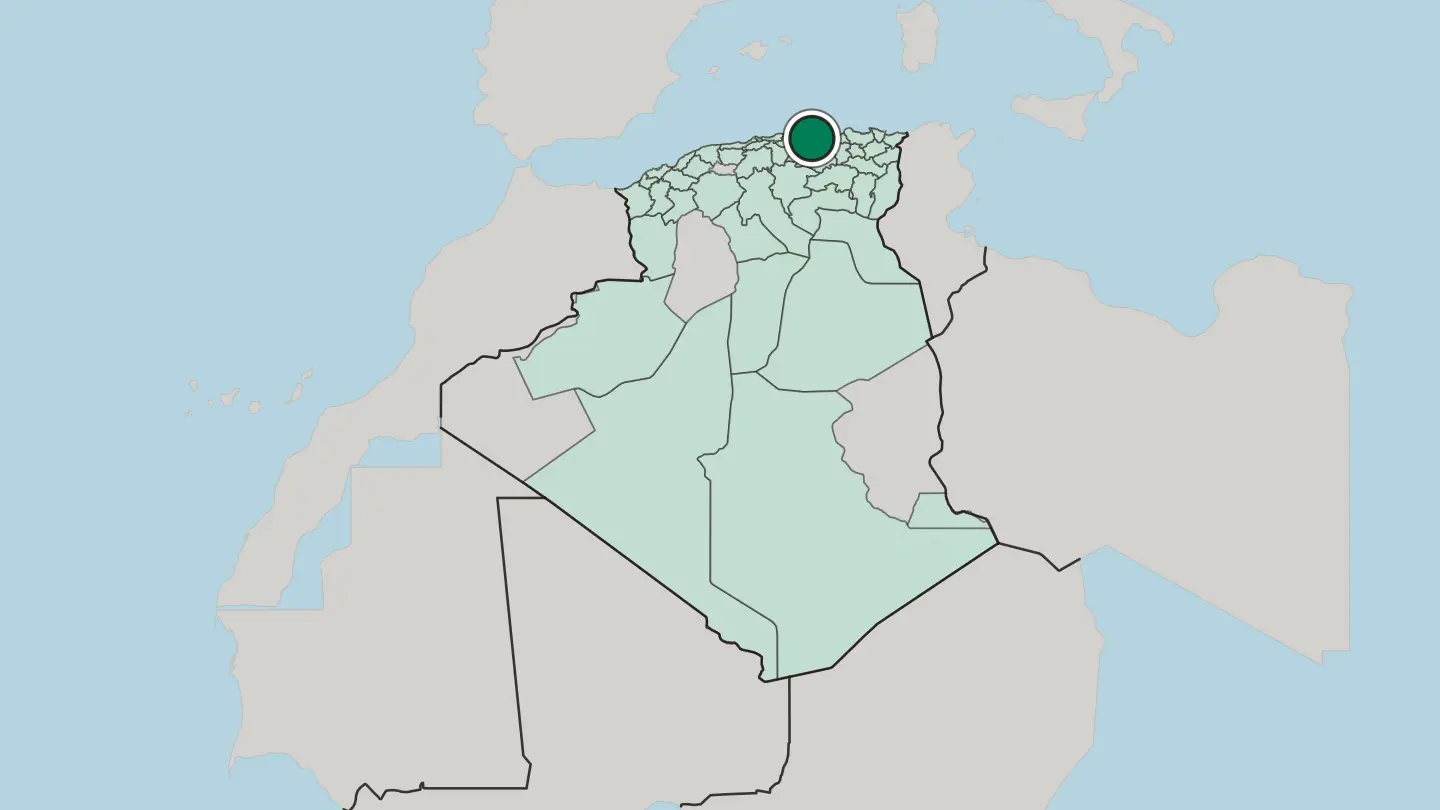 Map of Béjaïa in Algeria