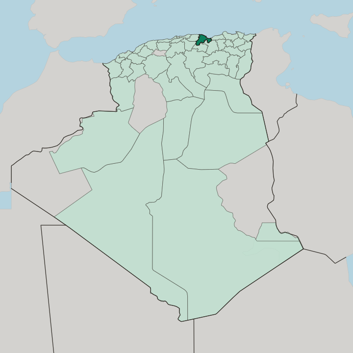 Map showing Wilaya de Bejaïa — In Algeria