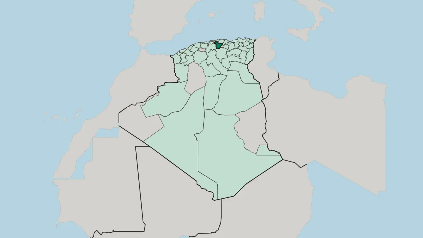 Map of Wilaya de Bouira in Algeria