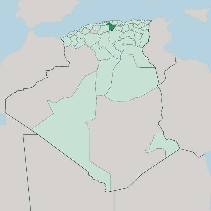 Map showing Wilaya de Bouira — In Algeria
