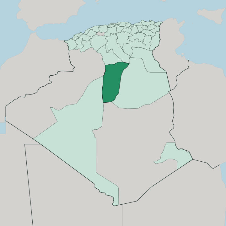 Map showing Wilaya de Ghardaïa — In Algeria