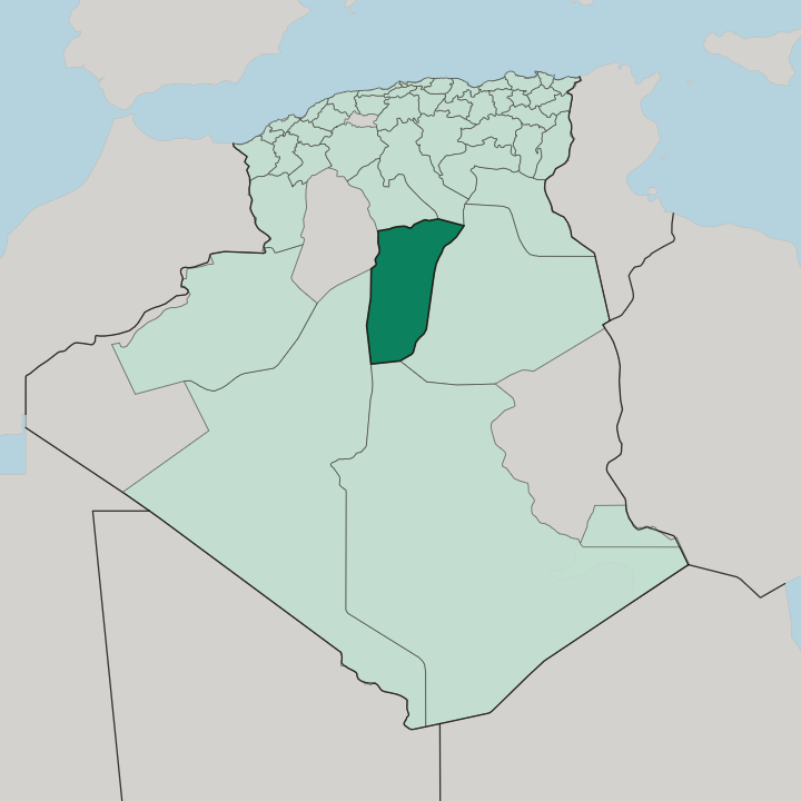 Map showing Wilaya de Ghardaïa — In Algeria