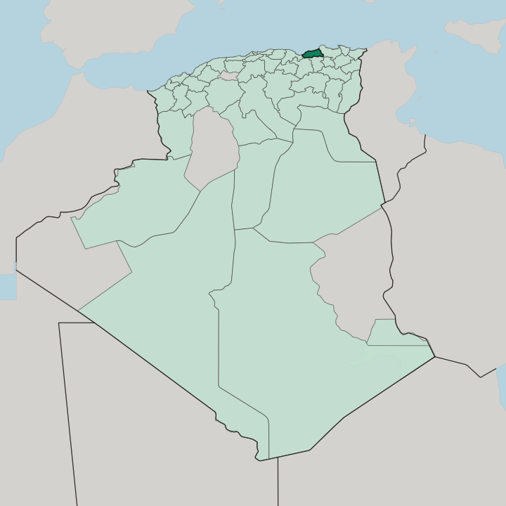 Map showing Wilaya de Jijel — In Algeria
