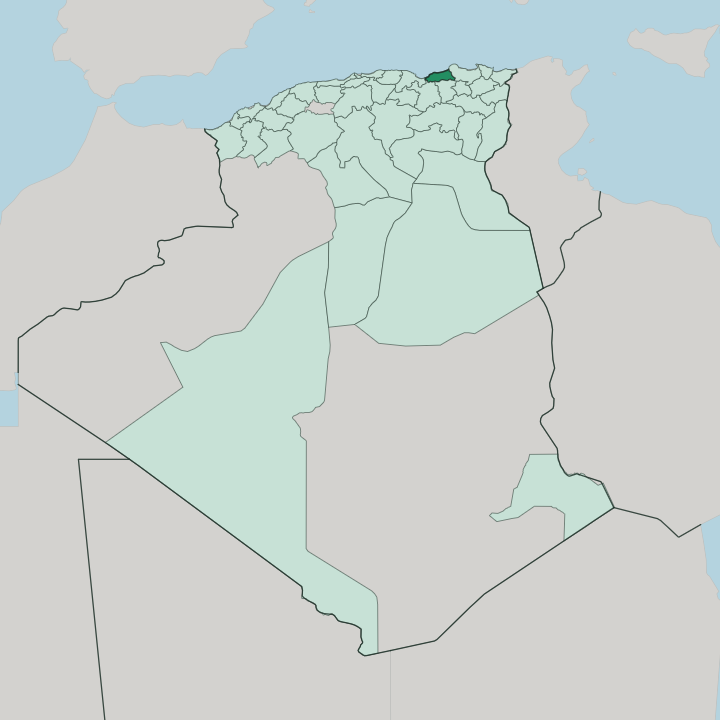 Map showing Wilaya de Jijel — In Algeria