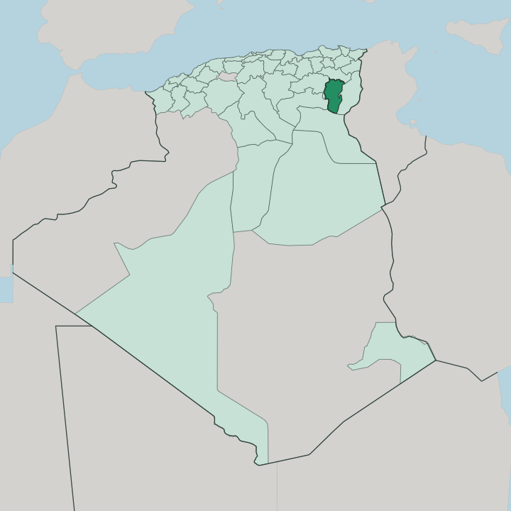 Map showing Wilaya de Khenchela — In Algeria