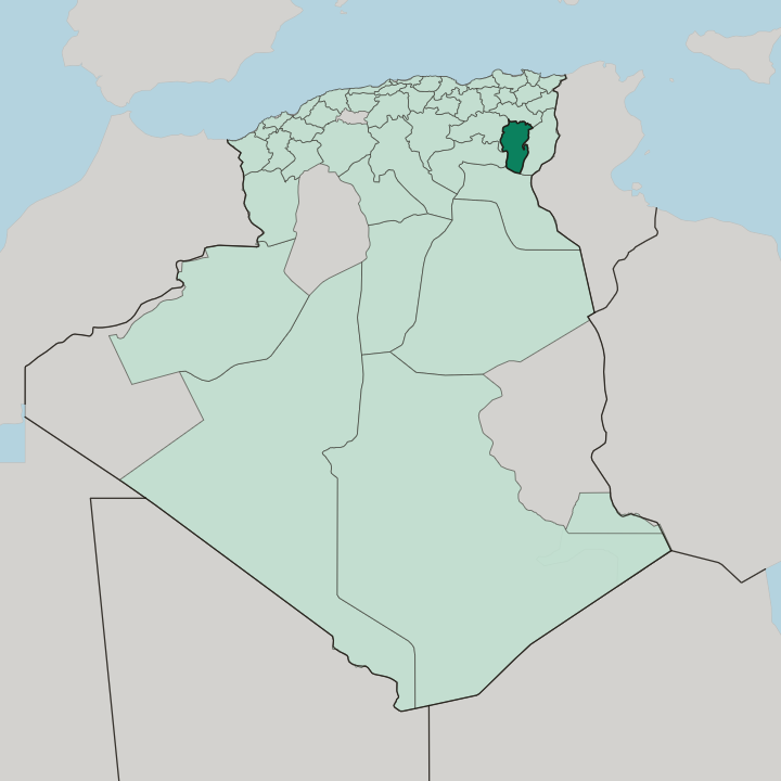 Map showing Wilaya de Khenchela — In Algeria
