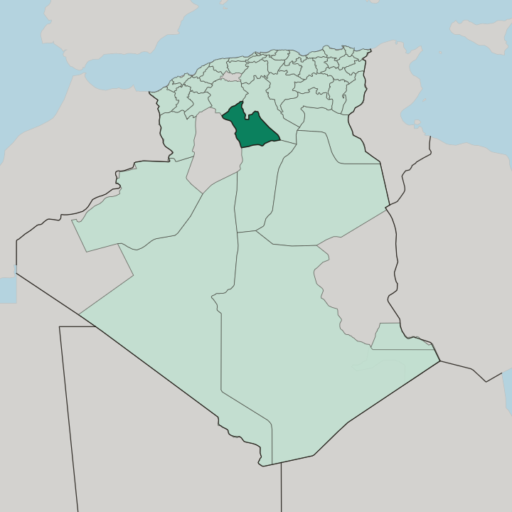 Map showing Wilaya de Laghouat — In Algeria